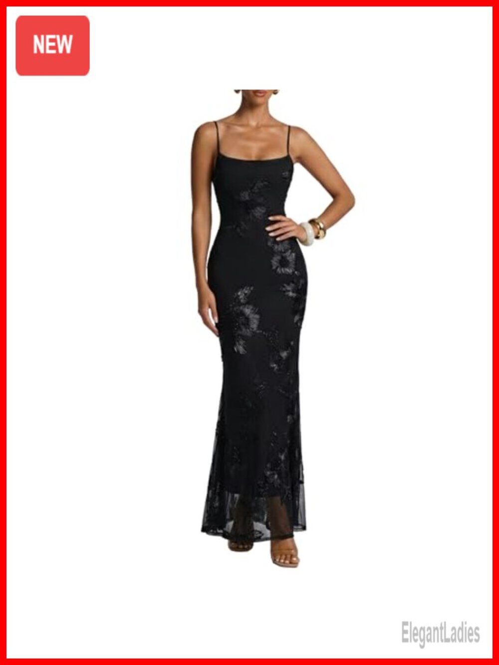 Women's Bodycon Maxi Dress 3D Satin Floral Mesh Square Neck Formal Party